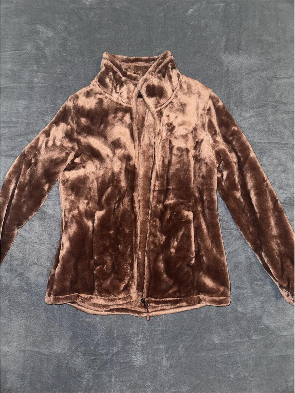 32 Degrees Heat Faux Fur Fleece Zip Up Jacket Dusty Brown Size Medium Cozy Warm